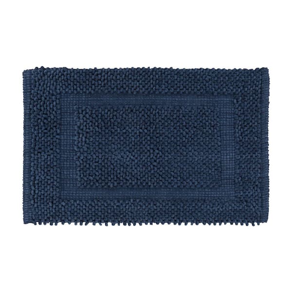 Jean Pierre NEW YORK Sophie Border Dark Blue 20 in. x 32 in. Cotton Textured Bath Mat