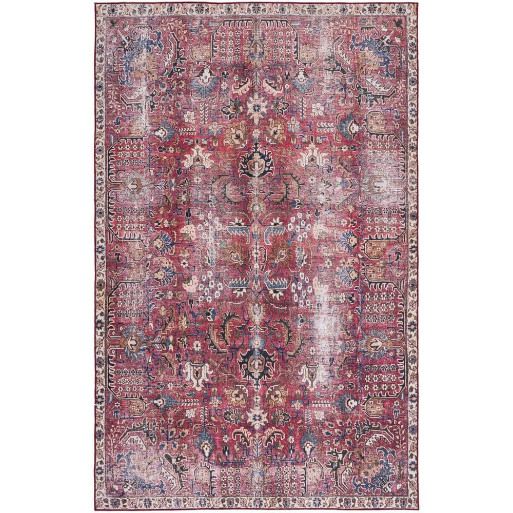 Tuscon Red/Beige 8 ft. x 10 ft. Machine Washable Distressed Border Area Rug price history on PriceWatchPro