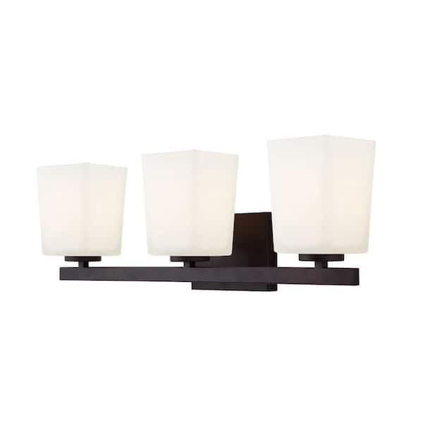 CANARM Hartley 3-Light Oil Rubbed Bronze Vanity Light with Flat Opal Glass