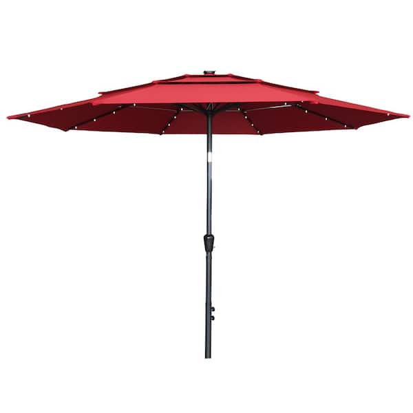 Jushua 11 ft. Market Patio Umbrella with LED in Red