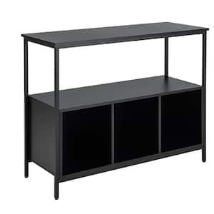 Black Sideboard Kitchen Storage Cabinet Open Shelf with 3 Compartments Buffet