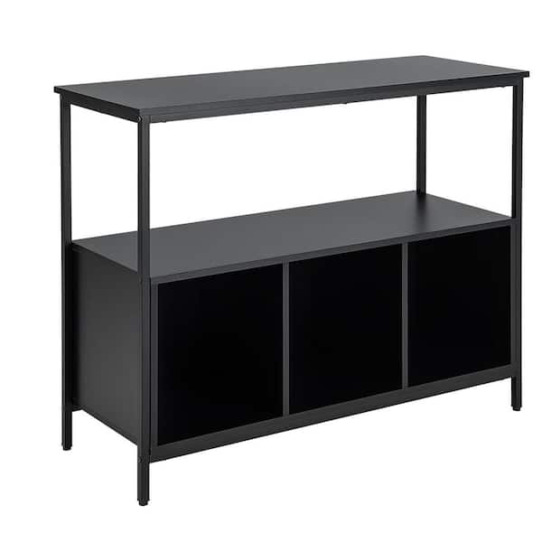 Costway Black Sideboard Kitchen Storage Cabinet Open Shelf with 3 Compartments Buffet