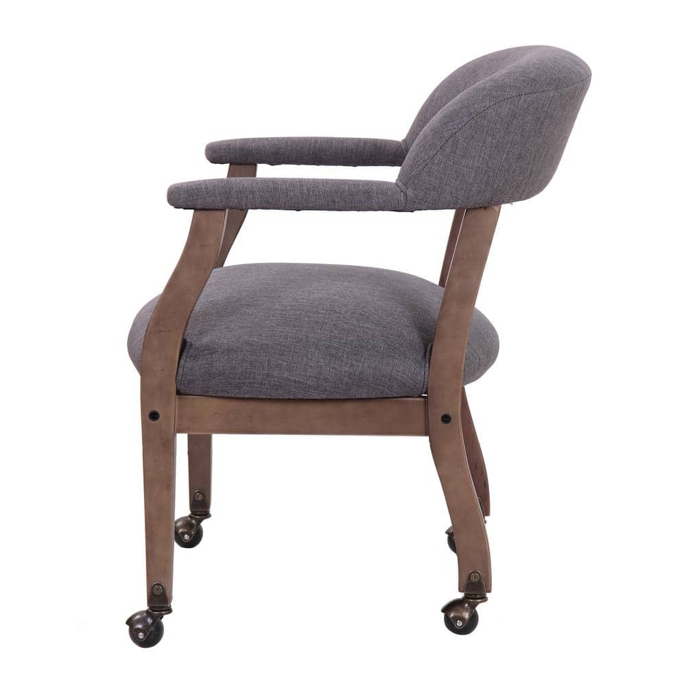 Refined Rustic Slate Gray Linen Captain's Desk Chair with Casters