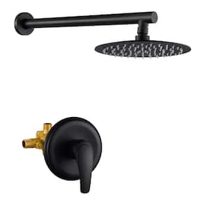 1-Spray Patterns 8 in. Wall Mount Rain Fixed Shower Head Built-in Shower System with Single Handle in Black