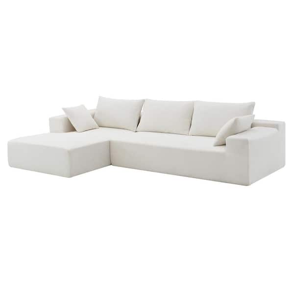LUCKY ONE 109 in. 2-Piece L Shaped Chenille Modern Sectional Sofa in. White