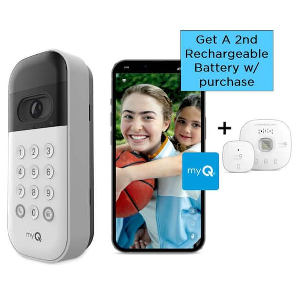 myQ Smart Wireless Garage Door Video Keypad Plus 2nd Rechargeable Battery and Smart Garage Control