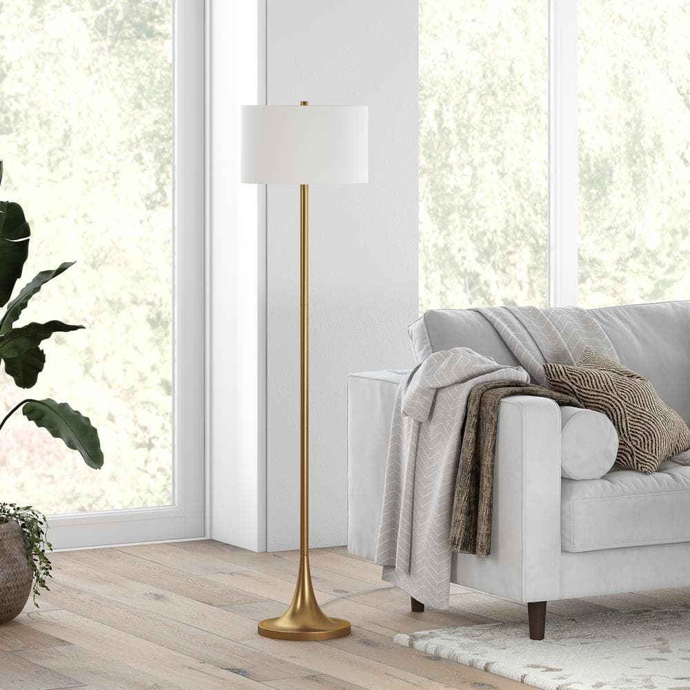Brass Adjustable Floor Lamp with Barrel Shade