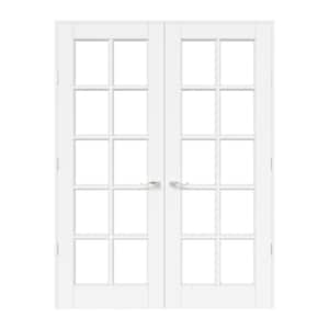 56 in. x 80 in. Universal Handed 10-Lite Clear Glass White Solid Core MDF French Door with Quick Assemble Jamb