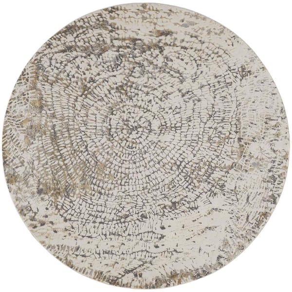 Weave & Wander Frida Ivory/Gray/Tan 8 ft. x 8 ft. Distressed Polyester Area Rug
