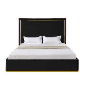 Aksel Black Queen Size Platform Bed Upholstered Velvet