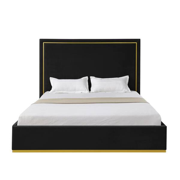 Inspired Home Aksel Black Queen Size Platform Bed Upholstered Velvet