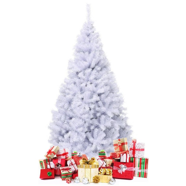 Costway 7.5 ft. White Unlit Hinged Artificial Christmas Tree Pine Tree with 1346 Tips