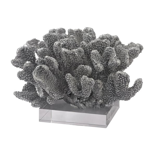 Titan Lighting 7 in. X 10 in. Silver Coral on Clear Acrylic Base Decorative Figurine