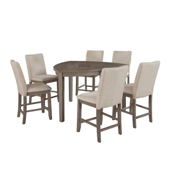 Best Quality Furniture Esmeralda 7-Piece Counter Height Dining Set with Beige Linen Fabric Chairs