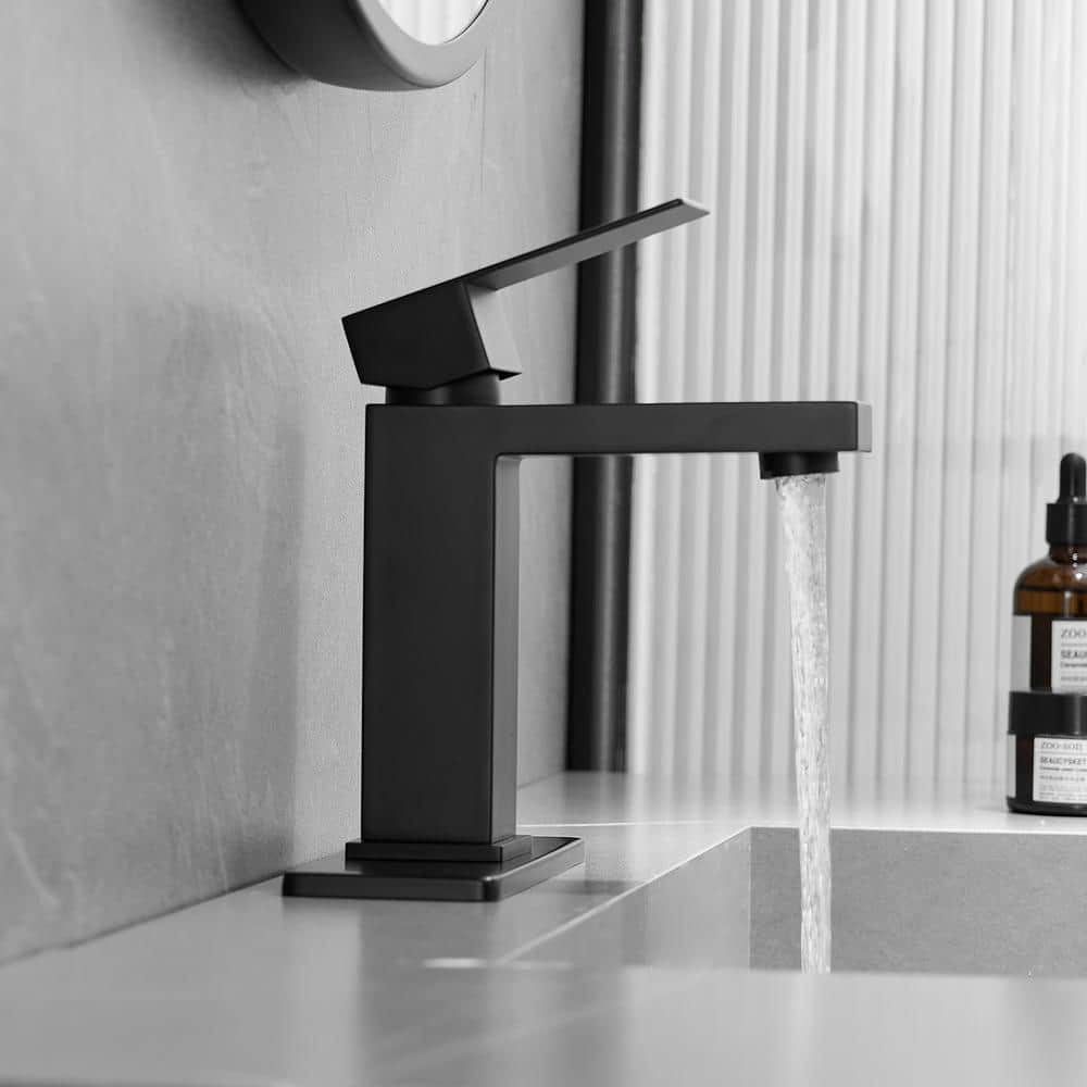 Matte Black Single Handle Bathroom Faucet with Deck Plate