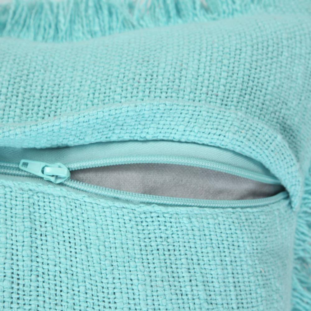 Aqua Blue Cotton Fringed 20" Square Throw Pillow