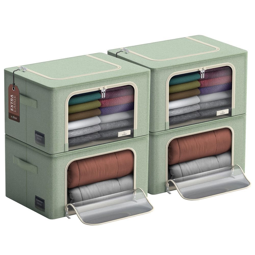 Jumbo Storage Bins, Organizers with Frame, Handles, and Window, Green 24 in
