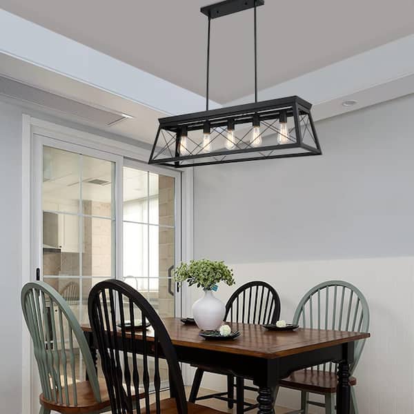 Hukoro 5-Light Kitchen Island Linear Pendant Chandelier with Matte Black