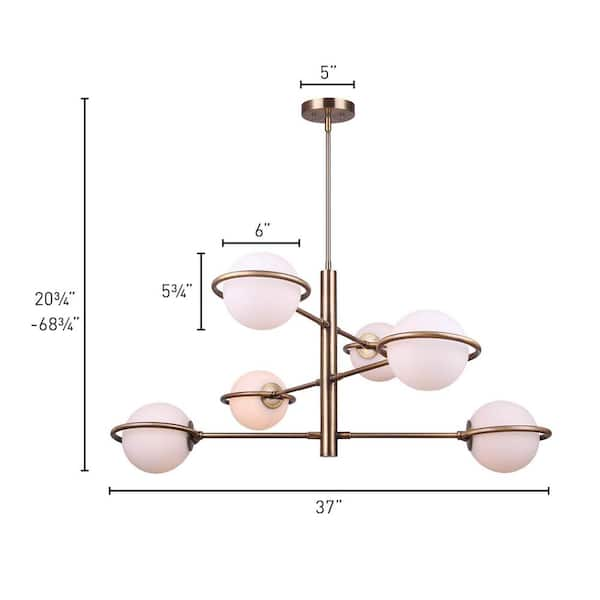 CANARM Cosima 6-Light Gold Chandelier with Opal Glass Shades