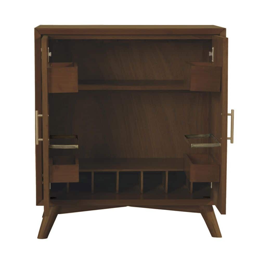 Walnut Mid-Century Modern Solid Wood Bar Cabinet