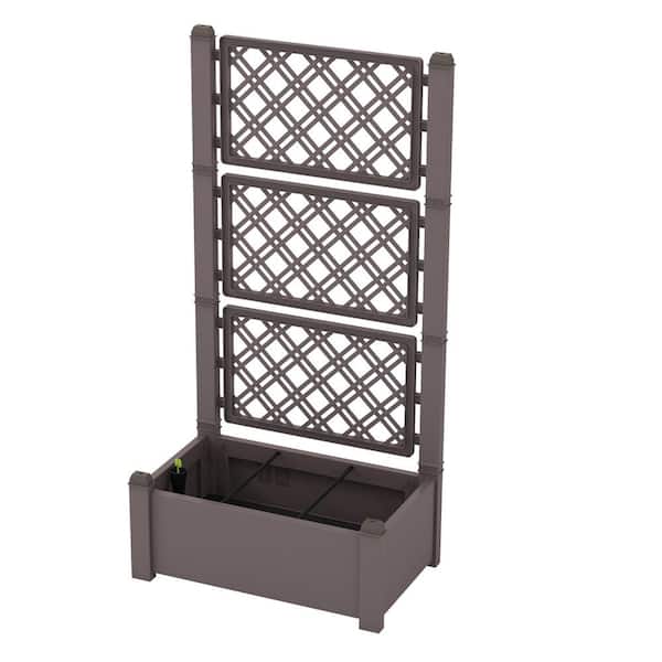 Costway 30 in. L x 18 in. W x 59 in. H, Coffee Plastic Rectangular Outdoor Raised Bed with Trellis Self-Watering (1-Pack)