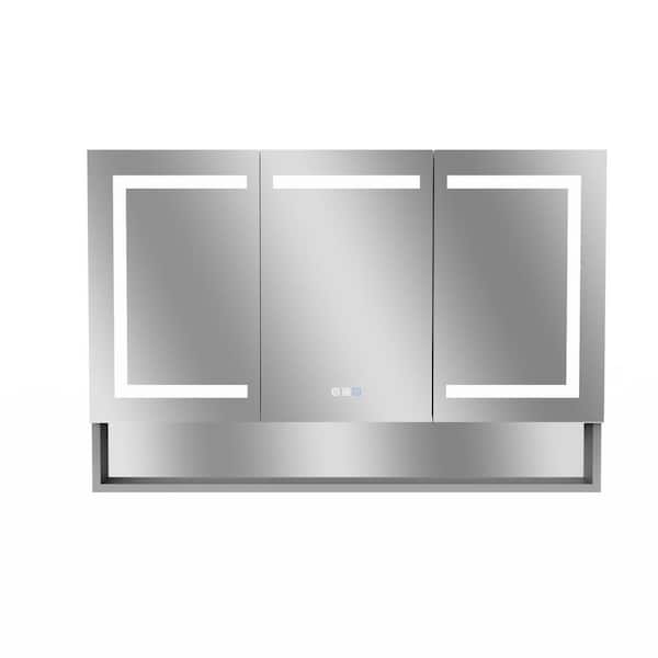 Logmey 48 in. W x 32 in. H Tri-View Rectangular Aluminum Medicine Cabinet with Mirror and LED Light Anti-fog