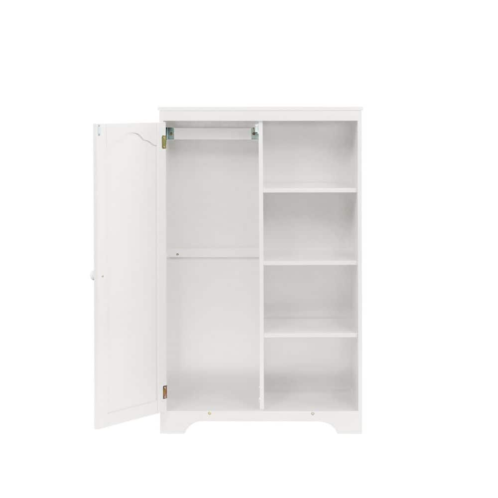 White Particle Board Side Cabinet Practiacal Tall Closet Storage Cabinet with 1-Door with 4-Shelves