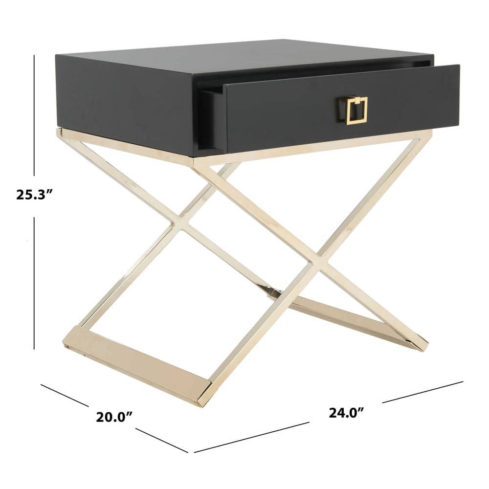 Transitional Black Wood & Metal End Table with Storage