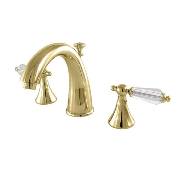 Kingston Brass Modern Crystal 8 in. Widespread 2-Handle High-Arc Bathroom Faucet in Polished Brass