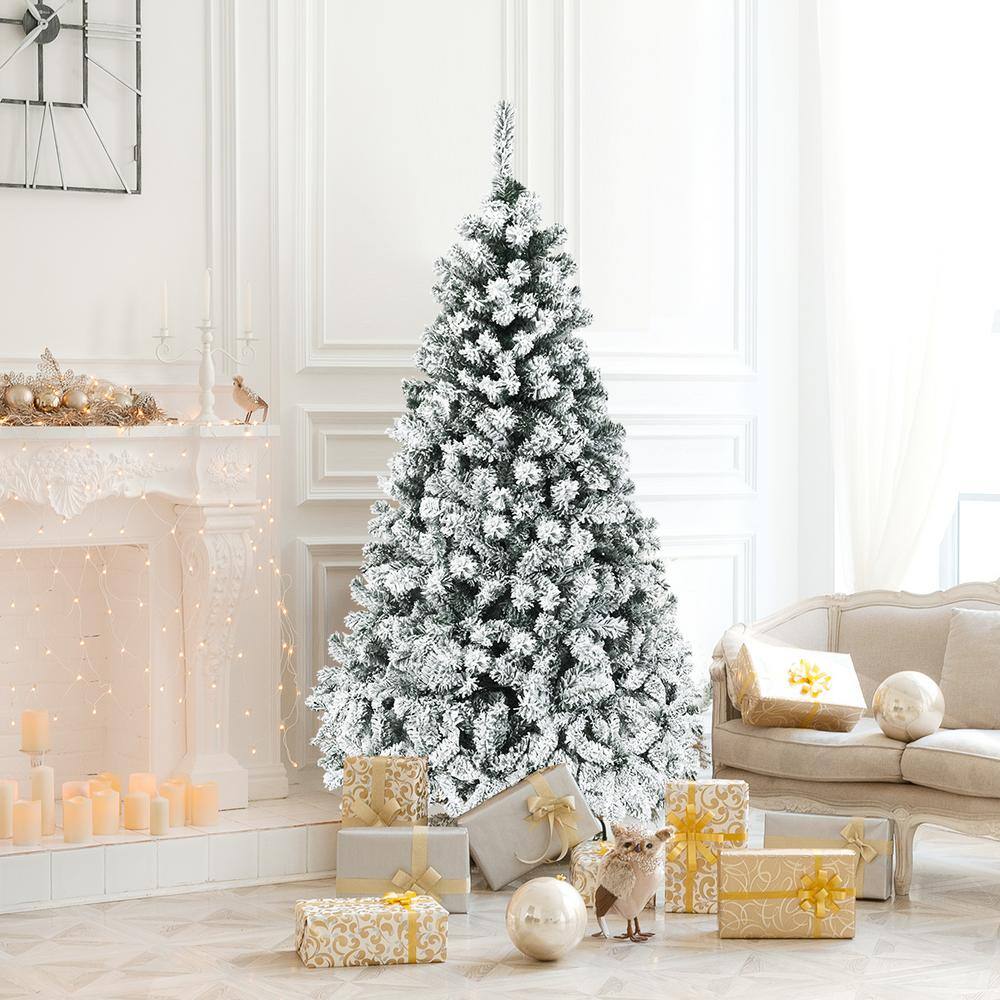 6FT Snow Flocked Pre-Lit Pine Christmas Tree with LED Lights