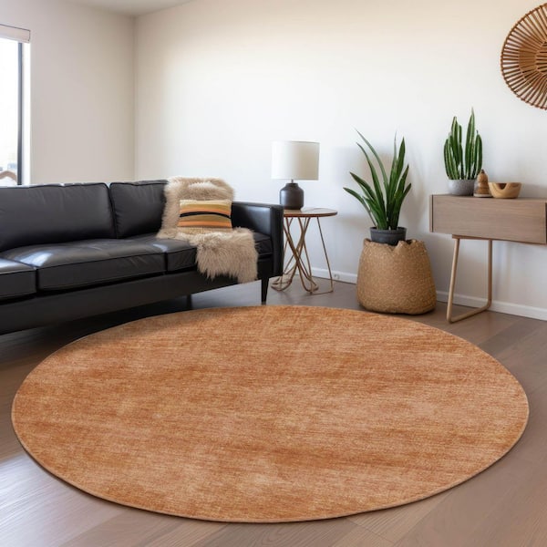 Mayfield Premium Machine Washable Abstract AMF1018 Paprika 8 ft. x 8 ft. Round Rug