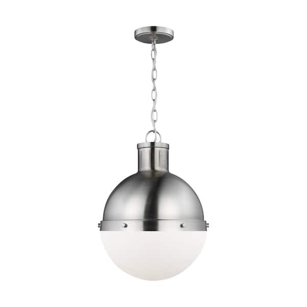 Generation Lighting Hanks 1-Light Brushed Nickel Medium Globe Pendant Light with Smooth White Glass Shade