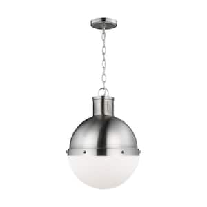 Hanks 1-Light Brushed Nickel Medium Globe Pendant Light with Smooth White Glass Shade