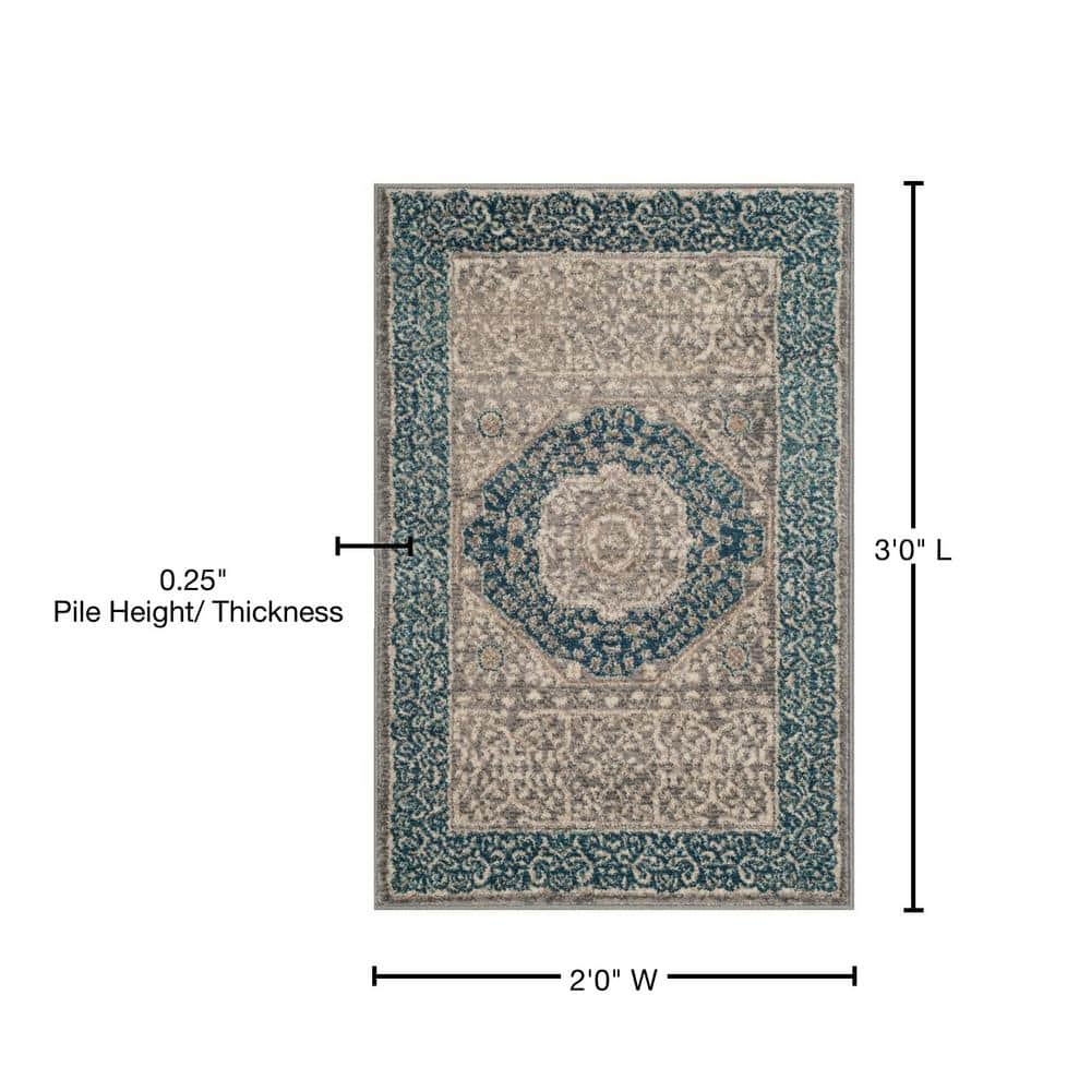 Sofia Contemporary Classic Light Grey & Blue 2' x 3' Synthetic Area Rug