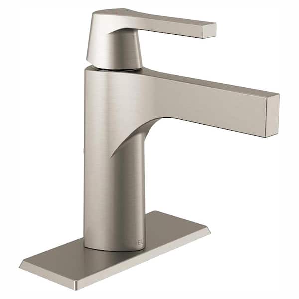 Delta Zura Single Hole Single-Handle Bathroom Faucet with Metal Drain Assembly in Stainless