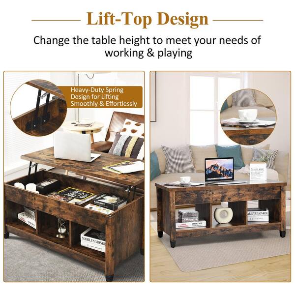 Costway 41 in. Coffee Rectangle Wood Coffee Table with Lift Costway 41 in. Coffee Rectangle Wood Coffee Table with Lift