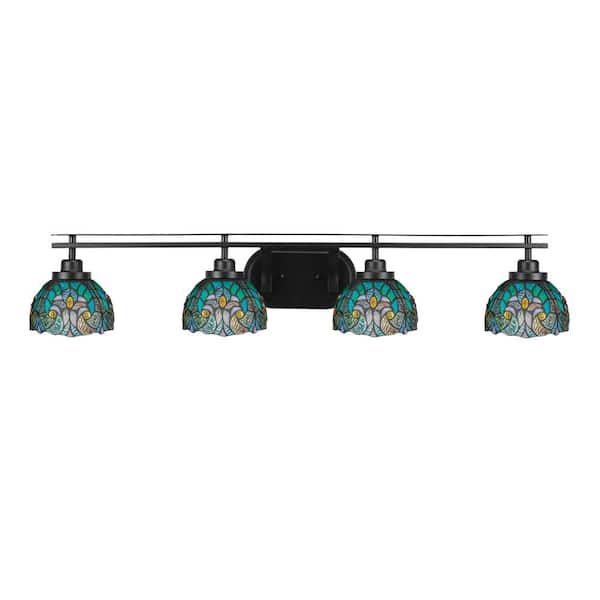 Unbranded Monroe 39.75 in. 4-Light Brushed Nickel Vanity-Light with 7 in. Turquoise Cypress Art Glass Shade No Bulbs Included