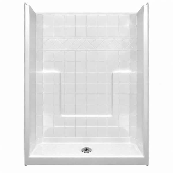 Basic 60 in. x 33 in. x 77 in. AcrylX 1-Piece Low Threshold Shower Wall and Shower Pan in White with Center Drain