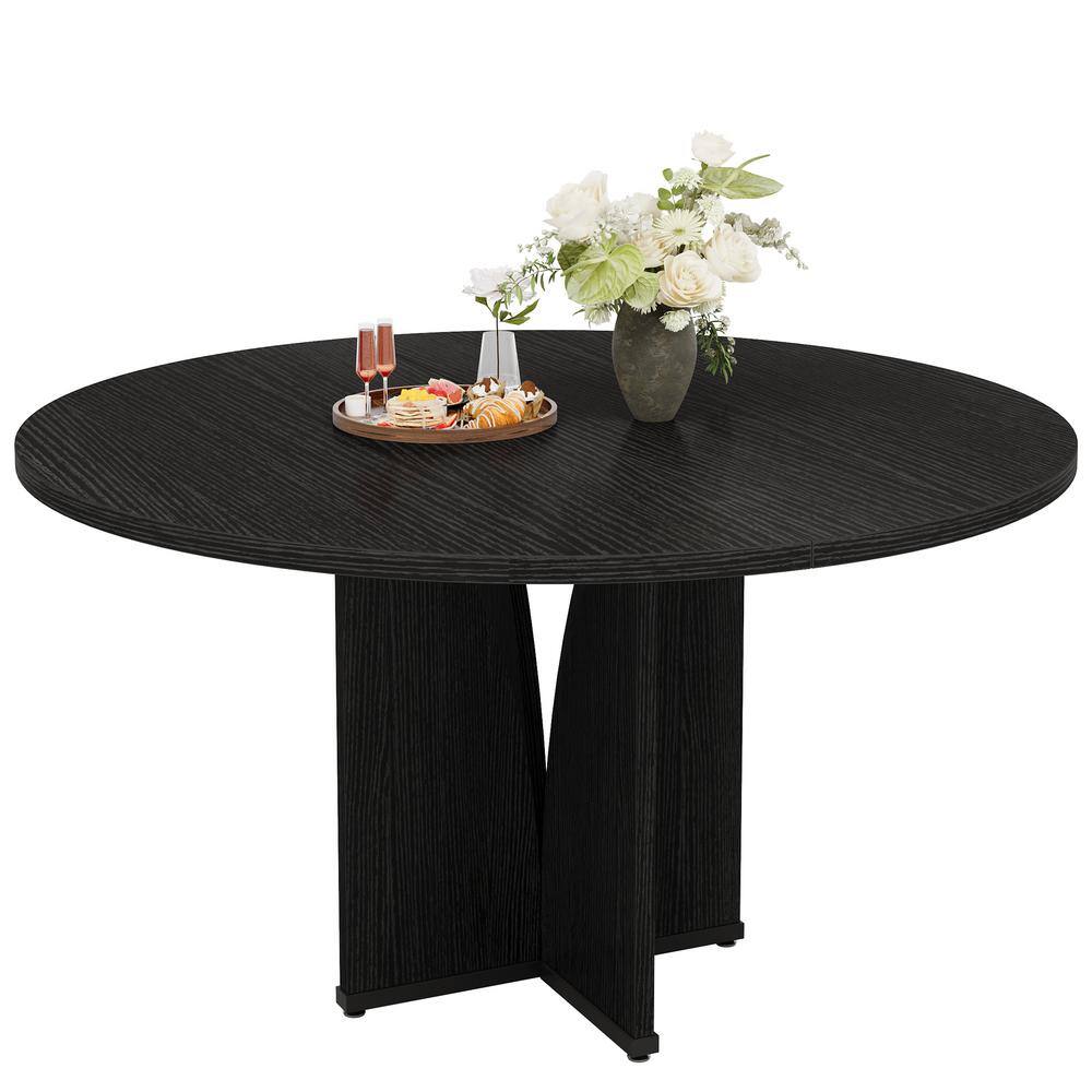 Roesler 39.37 in. Black Wood Round Dining Table, Rustic Pedestal Dining Table for Kitchen, Dining Room, Seats 4