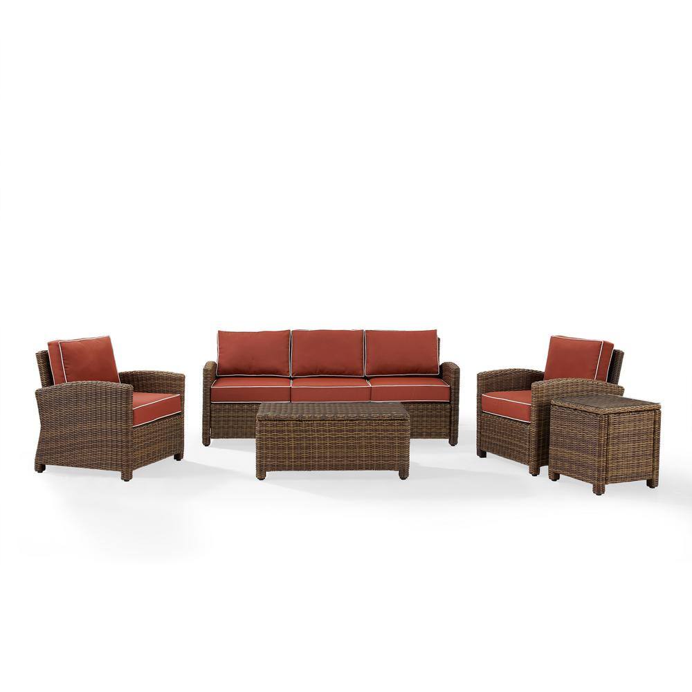 Bradenton 5-Piece Weathered Brown Wicker Outdoor Sofa Set with Sangria Cushions
