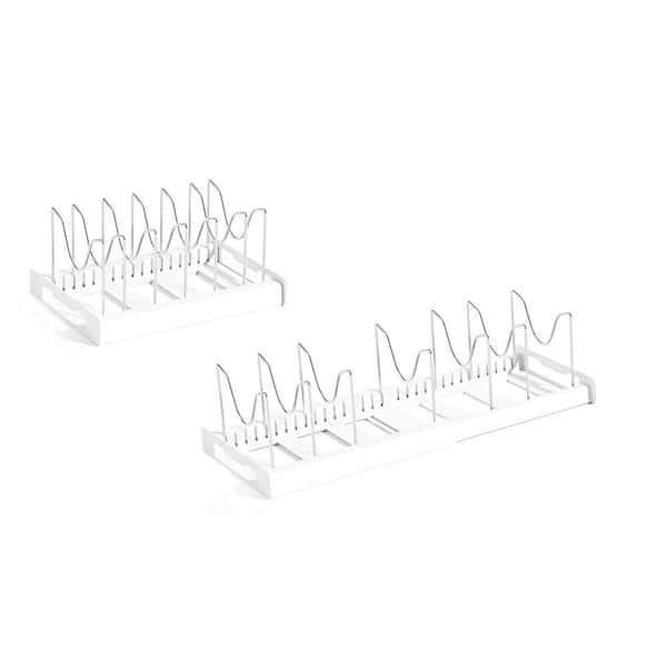 2-Pack White Expandable Pot and Pan Organizer, Pot Lid Holder, Pot Rack with 10 Adjustable Compartment