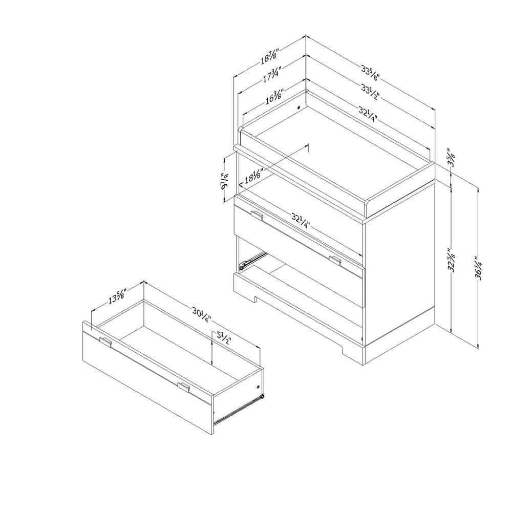 Soft Gray Laminated Particleboard Changing Table Dresser with Drawers