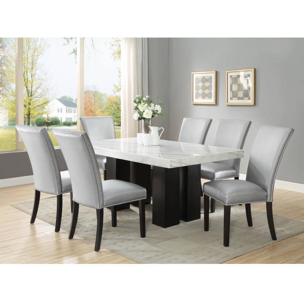 Camila White Marble and Espresso Wood Dining Table