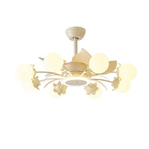 31 in. Indoor 8-Light Chandelier Ceiling Fan with Light and Remote, Beige Fandelier with Milky Globe Shade for Bedroom