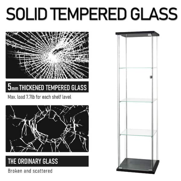 Holaki Upgrad 4-Shelf Glass Display Cabinet, Glass Curio Cabinets Bookshelf  Display Case Trophy Case for Living Room Bedroom Kitchen, Black