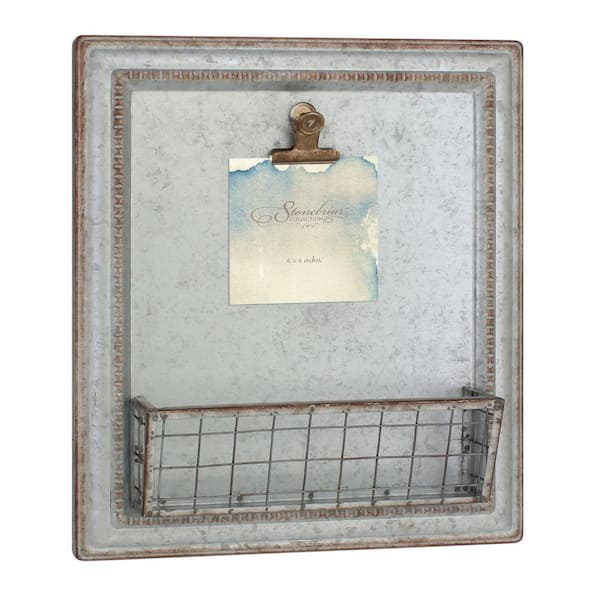 Stonebriar Collection 13 in. x 15 in. Silver Galvanized Metal Wall Decor with Clip and Basket