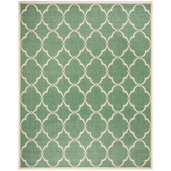 SAFAVIEH Beach House Green/Creme 8 ft. x 10 ft. Trellis Geometric Indoor/Outdoor Area Rug