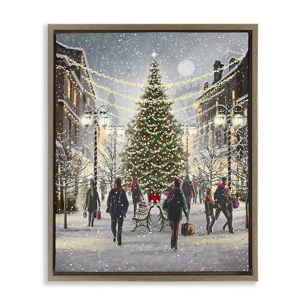 Stupell Industries Town Christmas Tree by Pip Wilson 1-Piece Floater Frame Graphic Print People Poster Art Print 21 in. x 17 in.