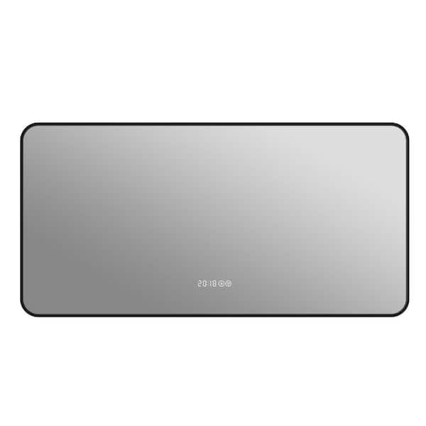 48 in. W x 24 in. H Rectangle Aluminum Alloy Black Frame Bathroom Vanity Mirror in Silver with Rounded Corners,Defogging