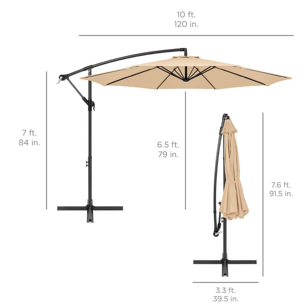 10ft Sand Polyester Cantilever Patio Umbrella with Adjustable Tilt